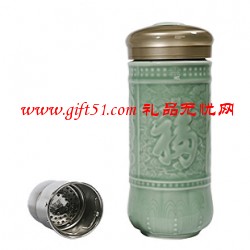 百福圖青瓷保溫杯|活瓷養生杯定制