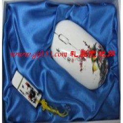 青色滿園無線鼠標(biāo)U盤兩件套定制,可定制LOGO