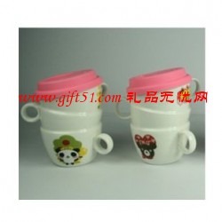 創意帶把三疊口陶瓷杯