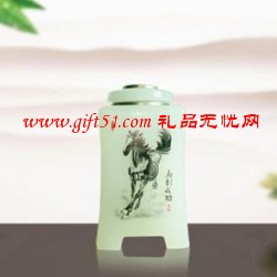 馬到成功后白玉錢幣茶葉罐